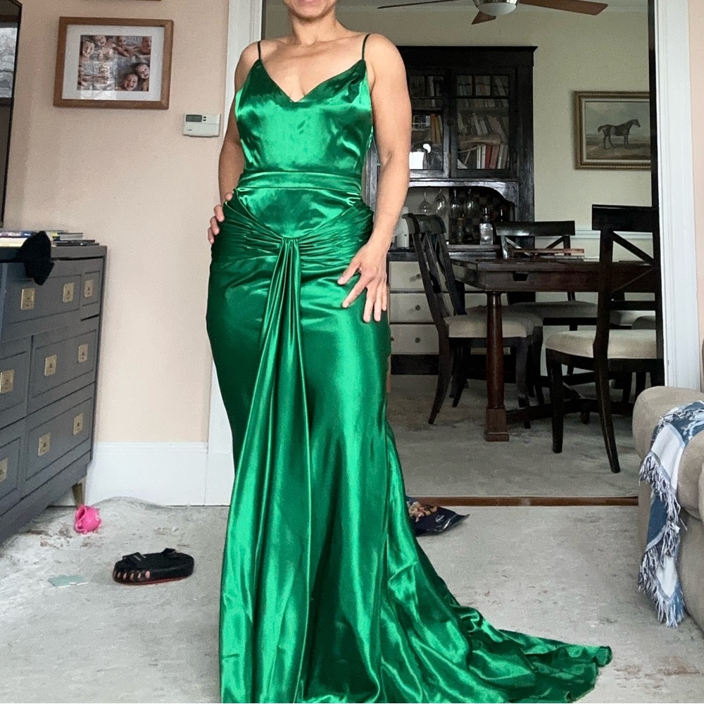 Faviana New York Atonement-Inspired Maxi Dress Emerald Green Long Gown Prom